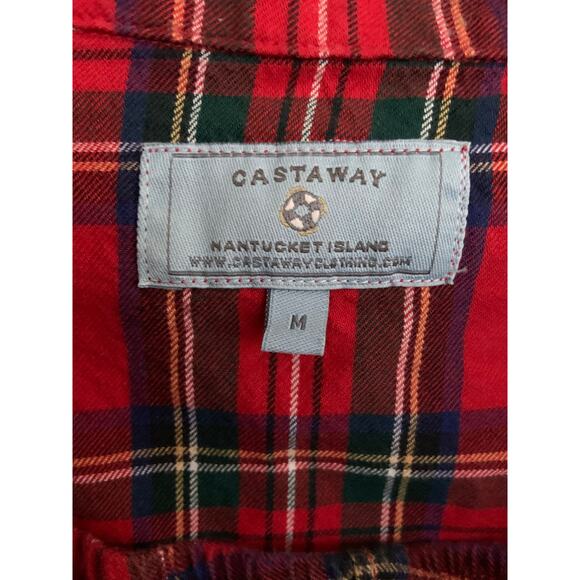 Castaway Men's Flannel Button Down Shirt Pajama Set Sleepwear Red Plaid Medium - Picture 3 of 3